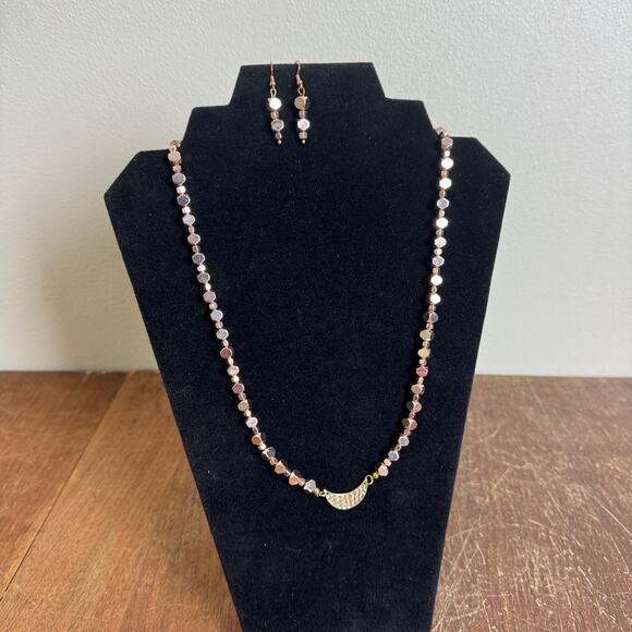 Artisan Handmade Copper Square Beaded 22 inch Necklace & Earring‎ Set - Picture 1 of 6